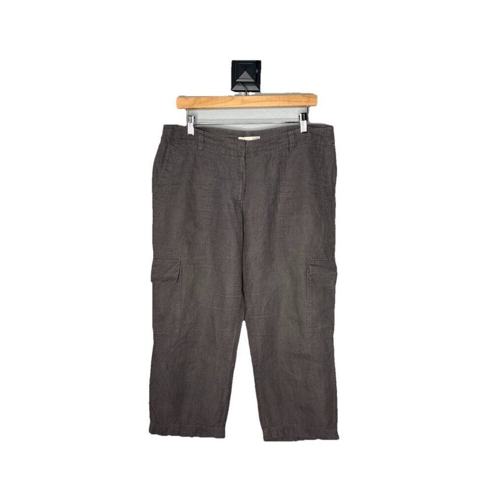 Eileen Fisher 100% Linen Wide Leg Crop Pant High Rise Size 8 DEEP OLIVE